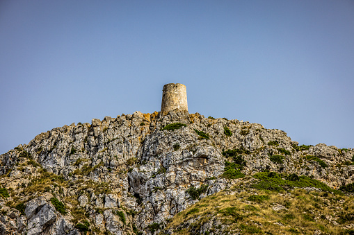 talaia de albercutx tower over cap formentor, mallorca island, baleares islands, spain.
