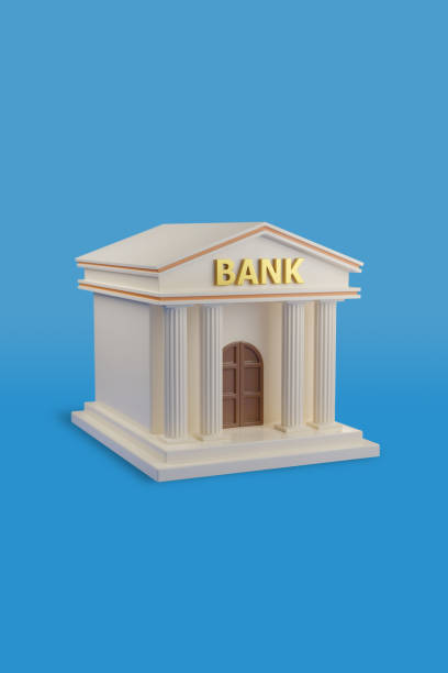 istock Bank building isolated on blue background. 3d illustration. 1409329095