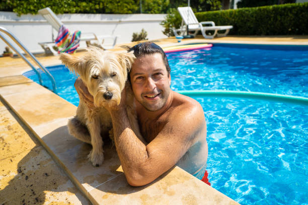 Man, Dog, Pet, Swimming Pool, Pool Party