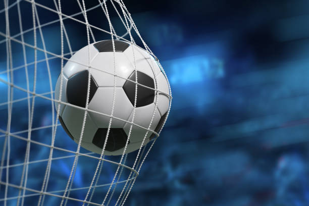 Soccer ball, scoring the goal and moving the net. 3D illustration.