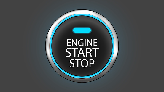 a engine start stop button with blue shine