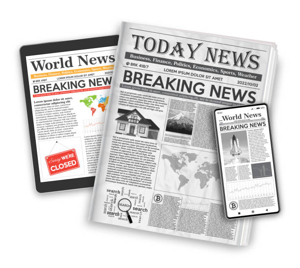 istock News concept with newspaper on screen smartphone, tablet PC and newspapers, isolated on white background. 1409336058