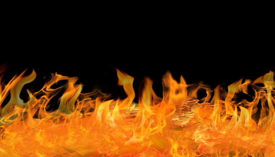 Fire flames on black background.