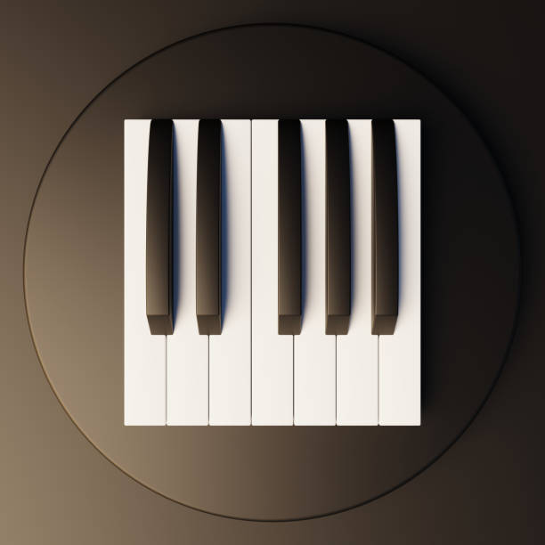 Top view of a piano keyboard octave on a black circular base. 3d rendering.