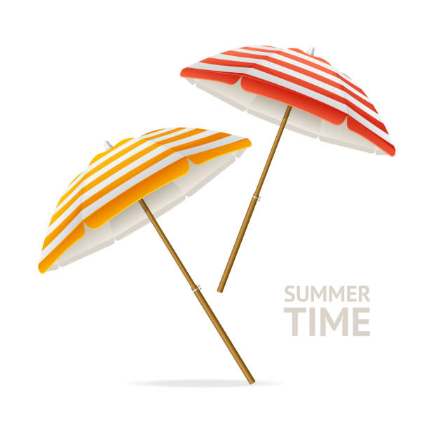 Realistic Detailed 3d Summer Sun Umbrella. Vector Realistic Detailed 3d Summer Sun Umbrella for Beach and Pool Isolated on a White Background Summertime Concept. Vector illustration parasol stock illustrations