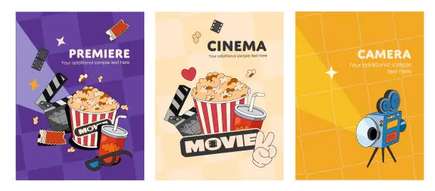 Vector illustration of A collection of posters on the theme of cinema