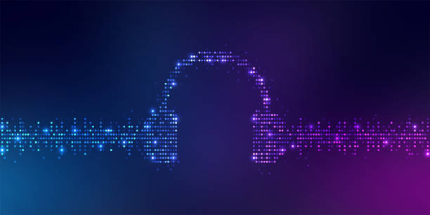 Sound wave music equalizer background, dot light style. Headphone icon Sound wave music equalizer background, dot light style. Headphone icon soundtrack stock illustrations