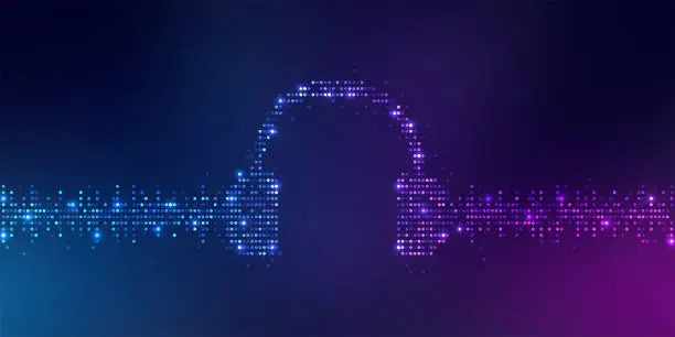 Vector illustration of Sound wave music equalizer background, dot light style. Headphone icon