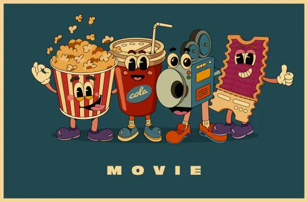 Vector illustration of The heroes of the film are depicted in a retro style.
