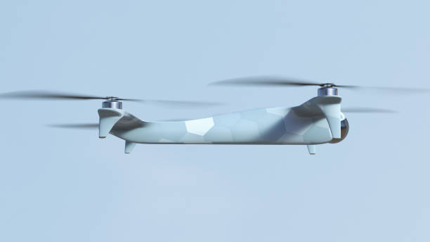 istock Flying unmanned military aircraft. Drone spy. Camouflaged coating 1409347146