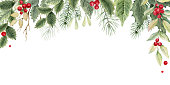 istock Christmas floral border with poinsettia,holly berries,leaves. 1409350554
