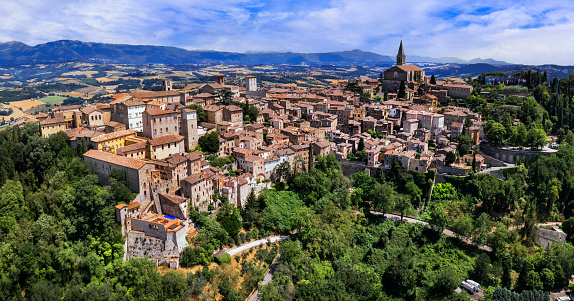 Traditional Italy- scenic medeival town Todi in Umbria with beautiful countryside. Panoramic aerial  view