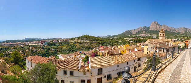 Panoramic and zenithal view of Polop de la Marina in Alicante , Spain