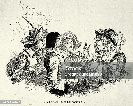 istock French officer offering a man a bribe for information on the enemy, 17th Century style 1409354462