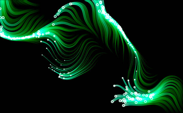 ilustraciones, imágenes clip art, dibujos animados e iconos de stock de partículas que fluyen sobre fondo negro. - cyberspace abstract backgrounds photon