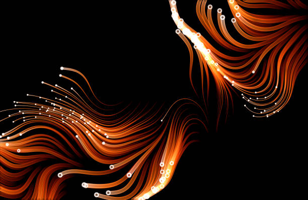 ilustraciones, imágenes clip art, dibujos animados e iconos de stock de partículas que fluyen sobre fondo negro. - cyberspace abstract backgrounds photon