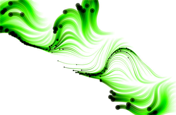 ilustrações de stock, clip art, desenhos animados e ícones de green flowing particles on black background. - cyberspace abstract backgrounds photon