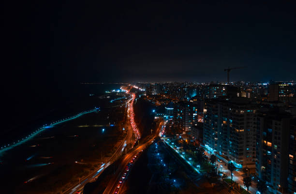 istock Night panoramic view of the Costa Verde high way, San Isidro - Lima, Peru. 1409358971