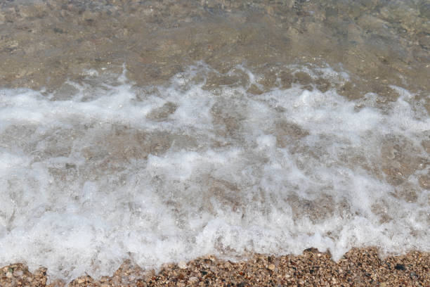 istock waves crashing on the beach, close-up. 1409359789