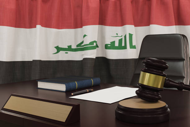 Law and justice concept,  gavel on a wooden desktop and the Iraq flag on background. 3d render. Law and justice concept,  gavel on a wooden desktop and the Iraq flag on background. 3d render. iraqi kurdistan stock pictures, royalty-free photos & images
