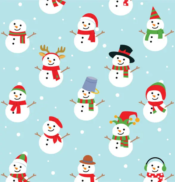 Vector illustration of Christmas seamless pattern with snowman winter on blue background.