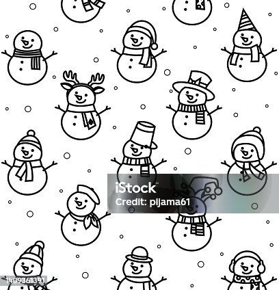 istock Black And White, Snowman set on a white isolated background 1409361391