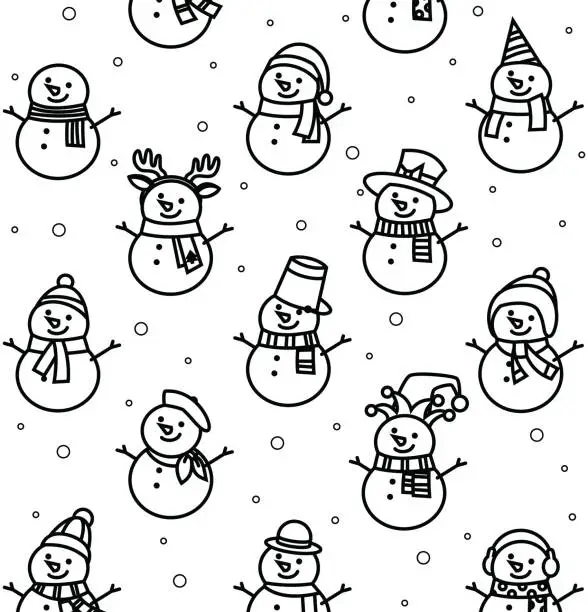 Vector illustration of Black And White, Snowman set on a white isolated background