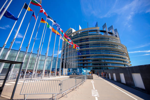 visit to the european parliament in strasbourg - parliament building fotos imagens e fotografias de stock