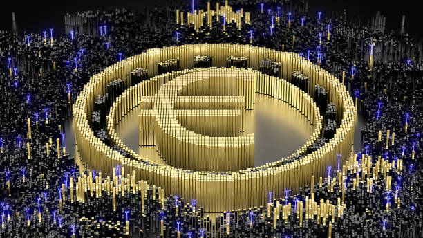 istock Euro symbol in an abstract microstructure of black and gold blocks. 3d rendering image. Futuristic concept art. 1409361498