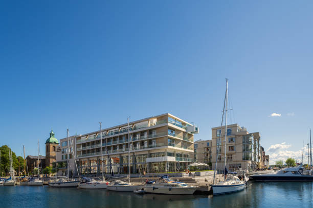 Landskrona, Sweden - July 16, 2022: Landskrona harbour (Nyhamn Marina) is a popular summer destination.