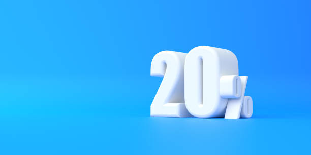 istock Glossy white twenty percent sign on blue background 1409367153