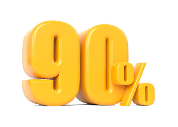 istock Glossy yellow ninety percent sign isolated on white background 1409367218
