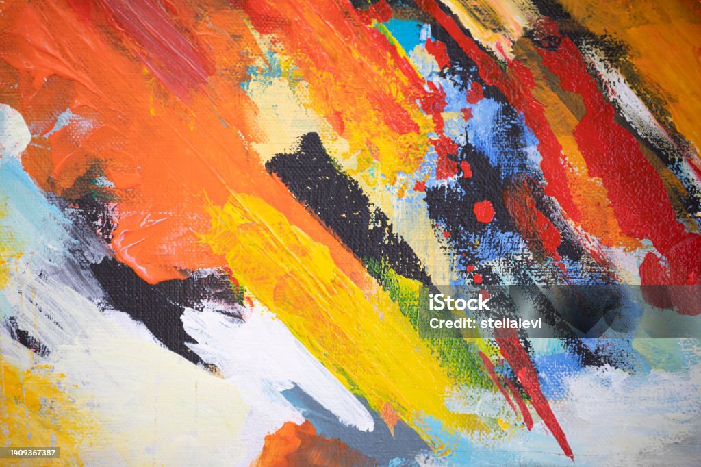 Abstract colorful background with bold colors. Bold colors creative abstract colorful background with textures and brush strokes on canvas. My own work. Paint Stock Photo