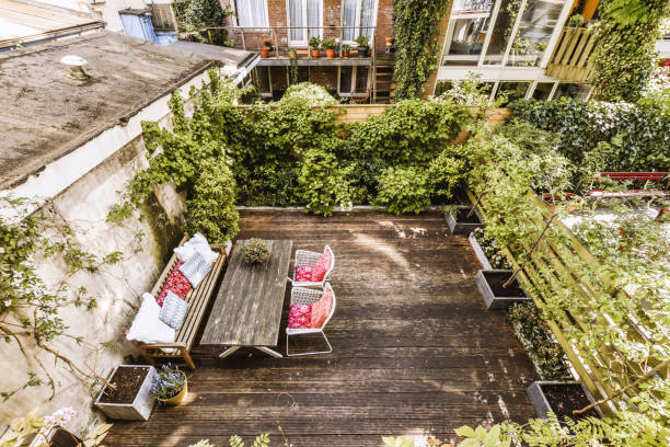 istock Landscape of backyard patio 1409370290