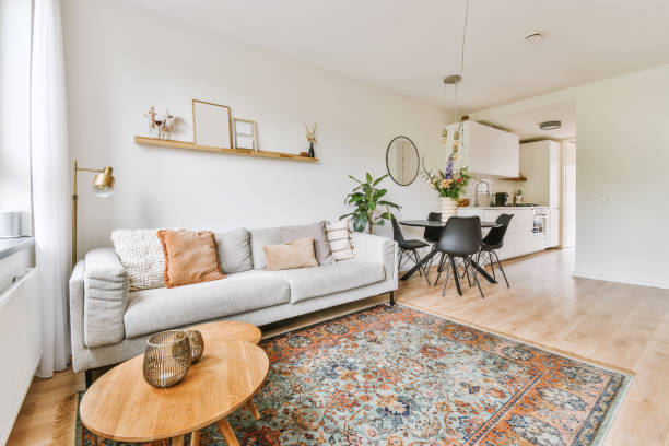 istock Modern furnished living room with kitchen 1409371011