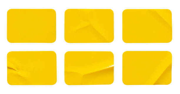 istock Yellow plastic sticker label isolated on white background 1409373957