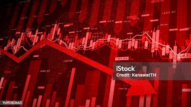 Recession Global Market Crisis Stock Red Price Drop Arrow Down Chart Fall Stock Market Exchange Analysis Business And Finance Inflation Deflation Investment Abstract Red Background 3d Rendering Stock Photo - Download Image Now