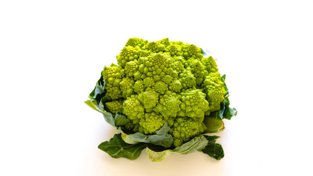istock Romanesco broccoli cabbage (Roman Cauliflower) close-up isolated on white 1409384309