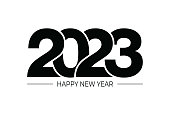 istock Happy New Year 2023 text design. for Brochure design template, card, banner. Vector illustration. Isolated on white background. 1409385654