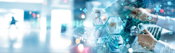 Healthcare business, Medical data growth graph on business chart. Doctor working in hospital with professional team, Laboratory research and development. Medical technology and health service. stock photo