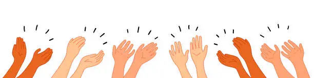 Vector illustration of Applause hands set on doodle style. Human hands sketch, scribble arms wave clapping on white background, thumb up gesture silhouette, vector illustration