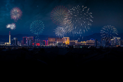 A view of the world famous Las Vegas strip  during a firework celebration