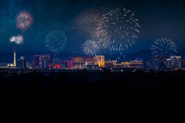 Las Vegas Strip Fireworks stock photo