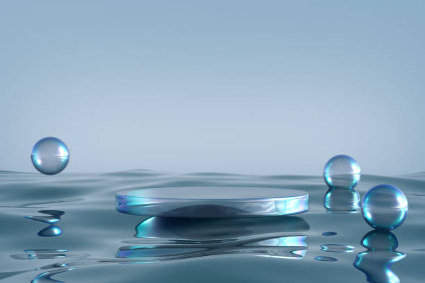 istock Glass podium on blue water background. 1409397717