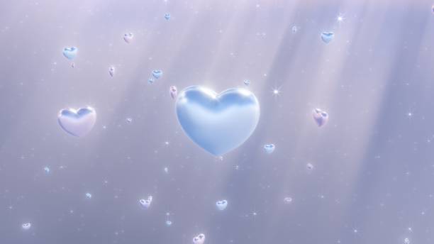 istock Spinning Shiny Love Heart Shapes Float in Sparkle Cloudy Heavenly Sky - Abstract Background Texture 1409398046