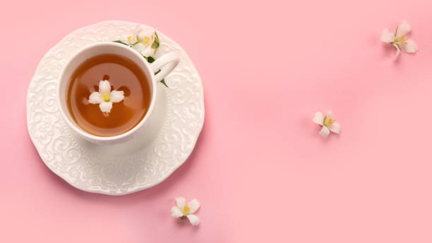 istock Jasmine tea on color background. 1409398161