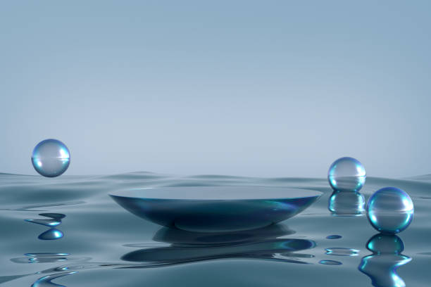 istock Glass podium on blue water background. 1409398168