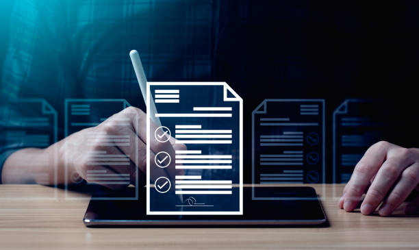 istock Electronic Signature Concept. Businessman signing documents online on tablet, Online document signing management system  e-Signature, Digital Signature, e -Timestamping 1409403611