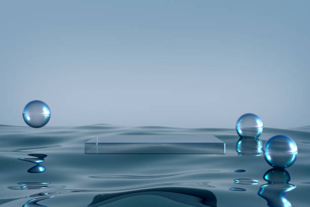 istock Glass podium on blue water background. 1409404028