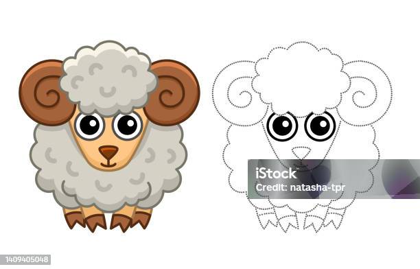 Farm Animal For Children Coloring Book Vector Illustration Of Funny Ram ...